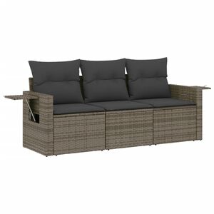 vidaXL 3 Piece Garden Sofa Set with Cushions Grey Poly Rattan