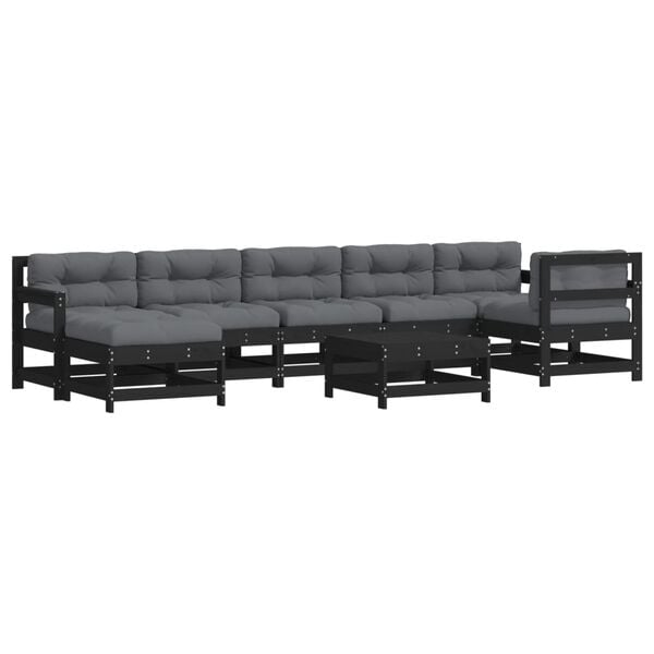 vidaXL 8 Piece Garden Lounge Set with Cushions Black Solid Wood