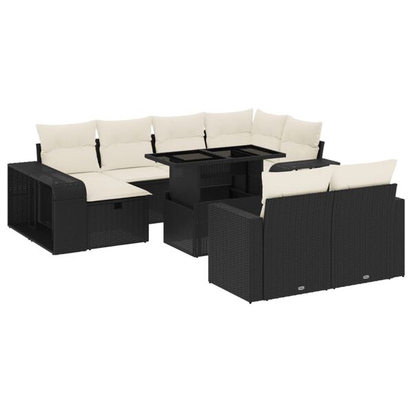 vidaXL 11 Piece Garden Sofa Set with Cushions Black Poly Rattan