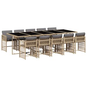vidaXL 11 Piece Garden Dining Set with Cushions Mix Beige Poly Rattan