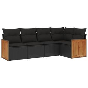 vidaXL 5 Piece Garden Sofa Set with Cushions Black Poly Rattan