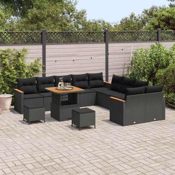 vidaXL Garden Sofa Set 13 pcs Black Poly Rattan