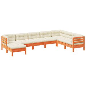 vidaXL 8 Piece Garden Sofa Set with Cushions Wax Brown Solid Wood Pine
