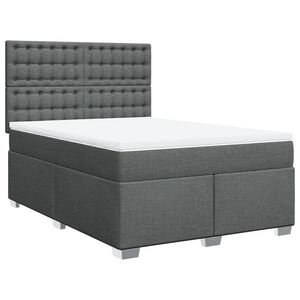 vidaXL Box Spring Bed with Mattress Dark Grey Queen Fabric