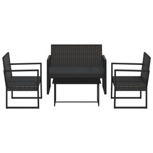 vidaXL 4 Piece Garden Lounge Set with Cushions Black Poly Rattan