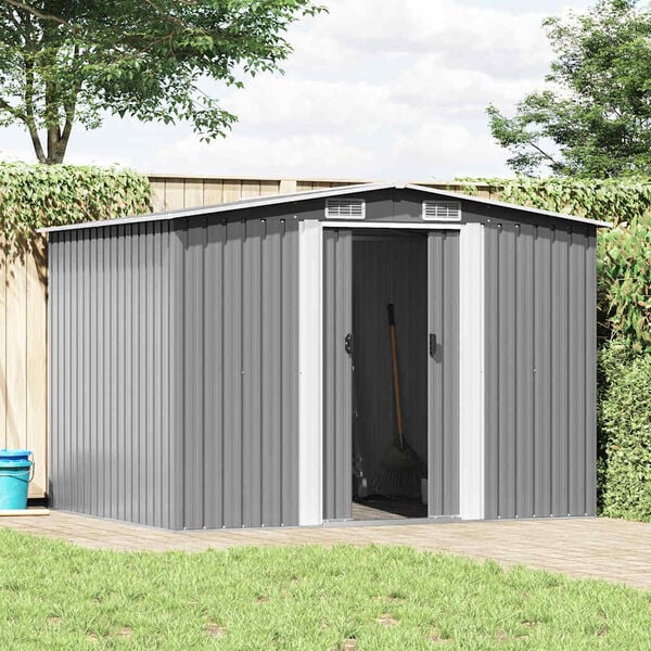 vidaXL Garden Storage Shed Grey Metal 257x205x178 cm