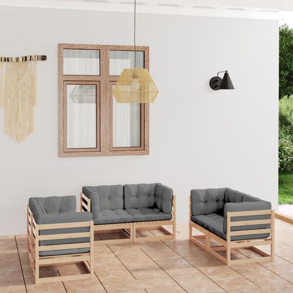 vidaXL 6 Piece Garden Lounge Set with Cushions Solid Pinewood