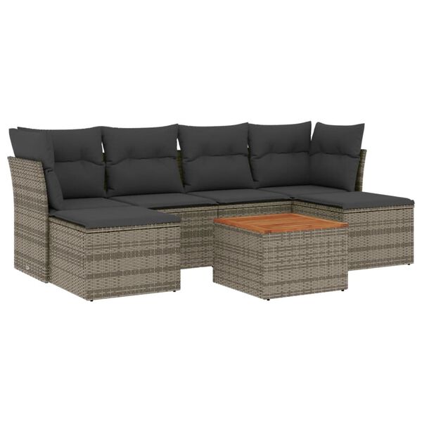 vidaXL 7 Piece Garden Sofa Set with Cushions Grey Poly Rattan