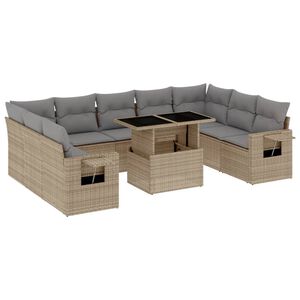 vidaXL 10 Piece Garden Sofa Set with Cushions Beige Poly Rattan