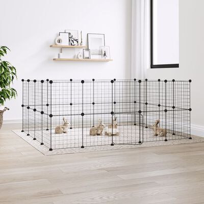 vidaXL 36-Panel Pet Cage with Door Black 35x35 cm Steel