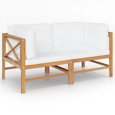 vidaXL 2-seater Garden Bench with Cream Cushions Solid Teak Wood