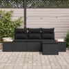 vidaXL Garden Sofa Set with Cushion 4 pcs Black Poly Rattan