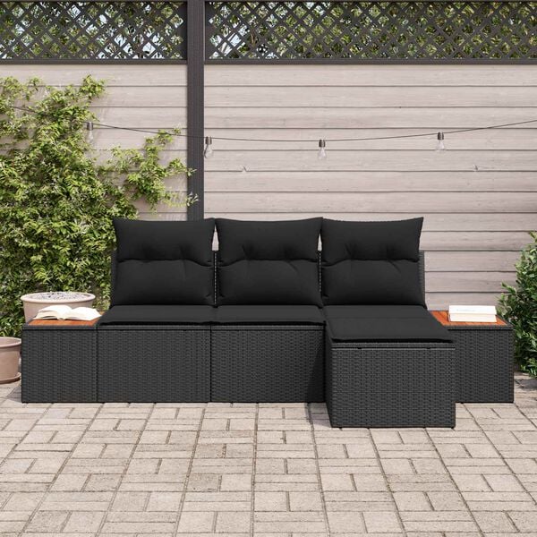 vidaXL Garden Sofa Set with Cushion 4 pcs Black Poly Rattan