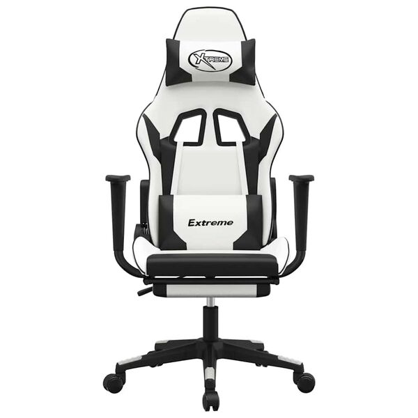 vidaXL Massage Gaming Chair with Footrest White&Black Faux Leather