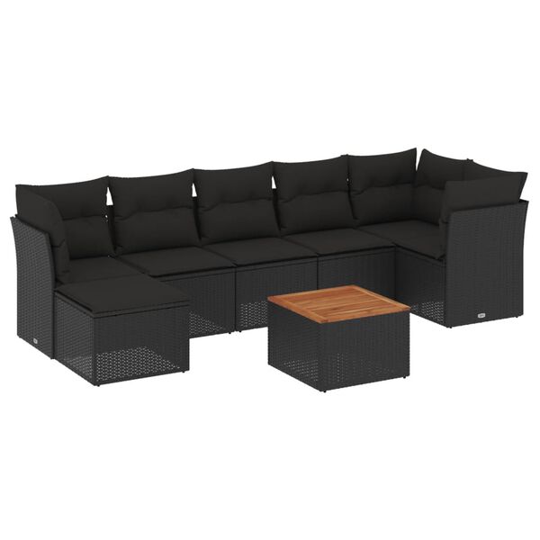 vidaXL 8 Piece Garden Sofa Set with Cushions Black Poly Rattan