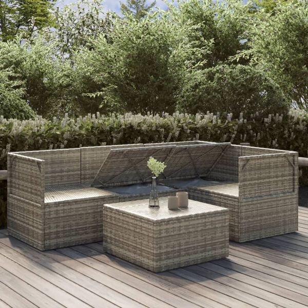 vidaXL 5 Piece Garden Lounge Set with Cushions Grey Poly Rattan