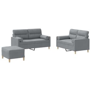 vidaXL 3 Piece Sofa Set with Pillows Light Grey Fabric