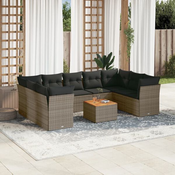 vidaXL 10 Piece Garden Sofa Set with Cushions Grey Poly Rattan