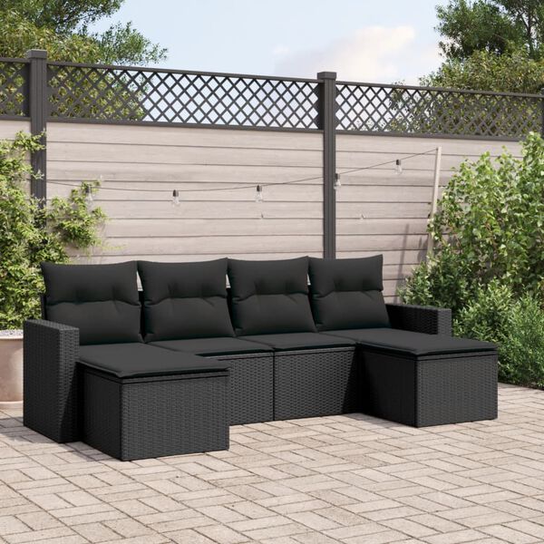 vidaXL 6 Piece Garden Sofa Set with Cushions Black Poly Rattan