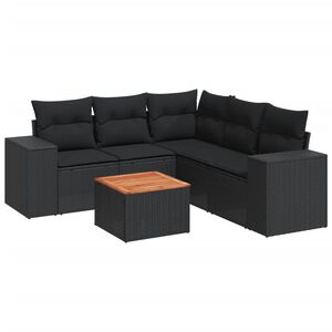 vidaXL 6 Piece Garden Sofa Set with Cushions Black Poly Rattan