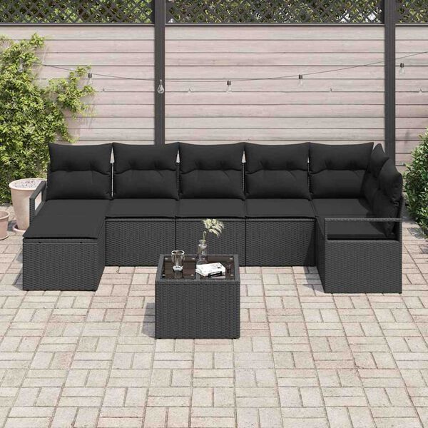vidaXL Sofa Set with Cushion with Storage 8 pcs Black Poly Rattan