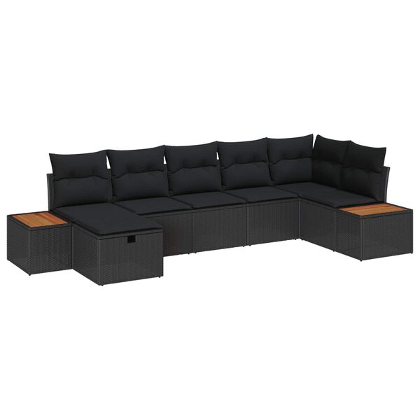 vidaXL Garden Sofa Set with Cushion with Storage Black Poly Rattan