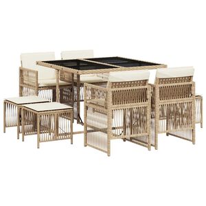 vidaXL 9 Piece Garden Dining Set with Cushions Beige Poly Rattan