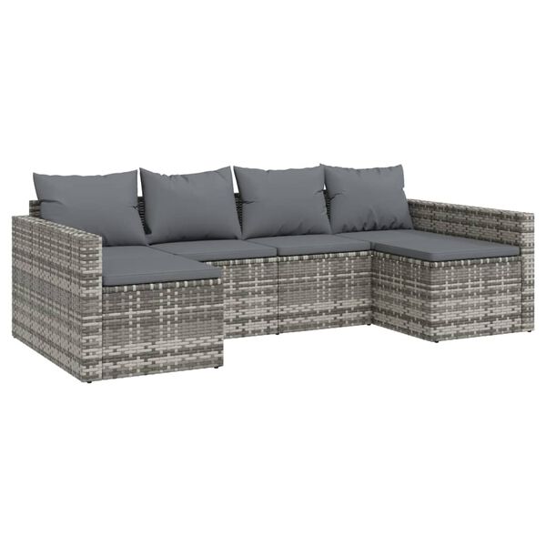 vidaXL 2 Piece Garden Lounge Set with Cushions Grey Poly Rattan