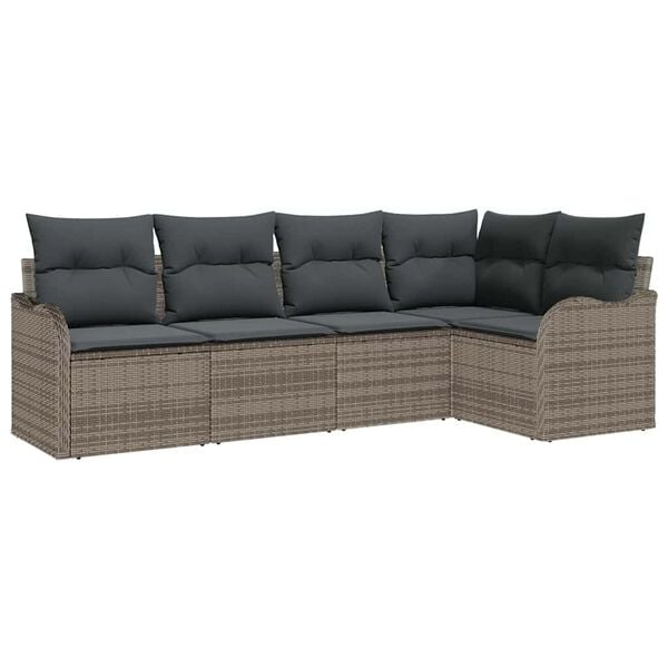 vidaXL Garden Sofa Set with Cushion 5 pcs Grey Poly rattan