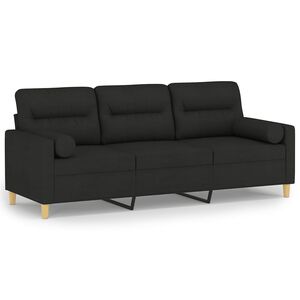 vidaXL 3-Seater Sofa with Throw Pillows Black 180 cm Fabric