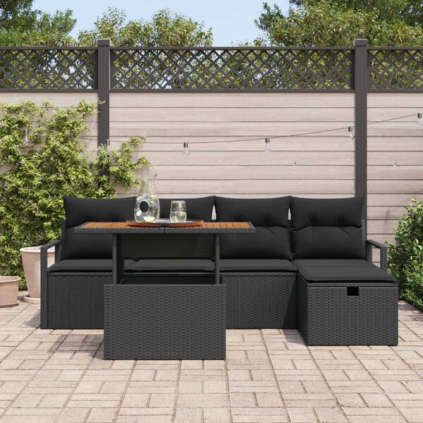 vidaXL Garden Sofa Set Height-Adjustable 6 pcs Black Poly Rattan