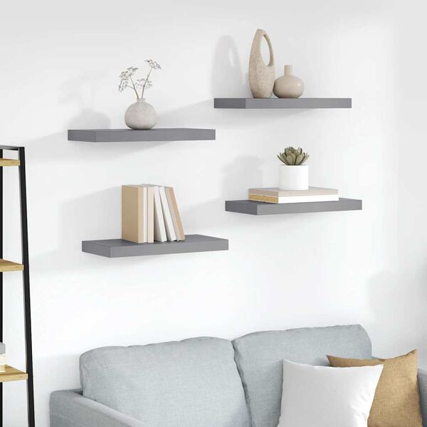 vidaXL Floating Wall Shelves 4 pcs Grey 50x23x3.8 cm MDF