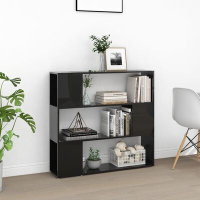 vidaXL Book Cabinet Room Divider High Gloss Black 100x24x94 cm