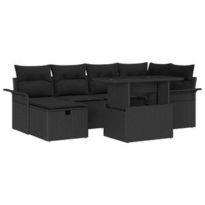 vidaXL Garden Sofa Set 7 pcs Black Poly Rattan