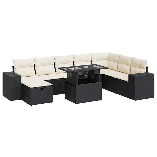 vidaXL 9 Piece Garden Sofa Set with Cushions Black Poly Rattan