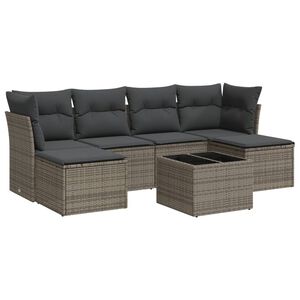 vidaXL 7 Piece Garden Sofa Set with Cushions Grey Poly Rattan
