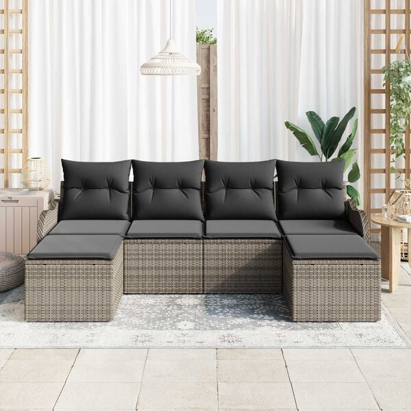 vidaXL Garden Sofa Set with Cushion 6 pcs Grey Poly rattan