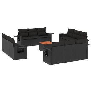 vidaXL 13 Piece Garden Sofa Set with Cushions Black Poly Rattan