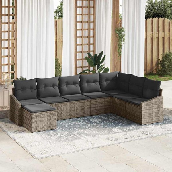 vidaXL Garden Sofa Set with Cushion 8 pcs Grey Poly Rattan