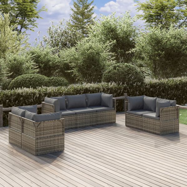 vidaXL 7 Piece Garden Lounge Set with Cushions Grey Poly Rattan