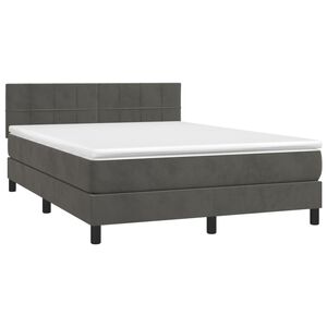vidaXL Box Spring Bed with Mattress&LED Dark Grey 137x187 cm Double Size Velvet