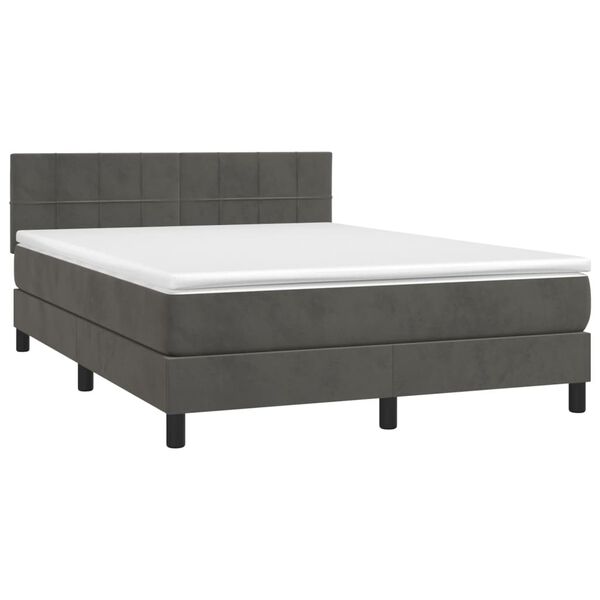 vidaXL Box Spring Bed with Mattress&LED Dark Grey 137x187 cm Double Size Velvet
