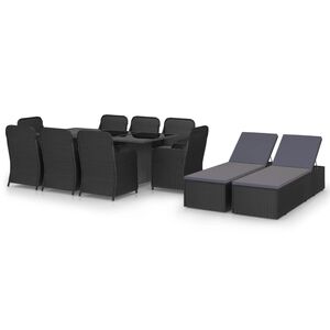 vidaXL 11 Piece Garden Dining Set Poly Rattan Black