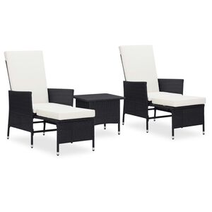 vidaXL 3 Piece Garden Lounge Set with Cushions Poly Rattan Black