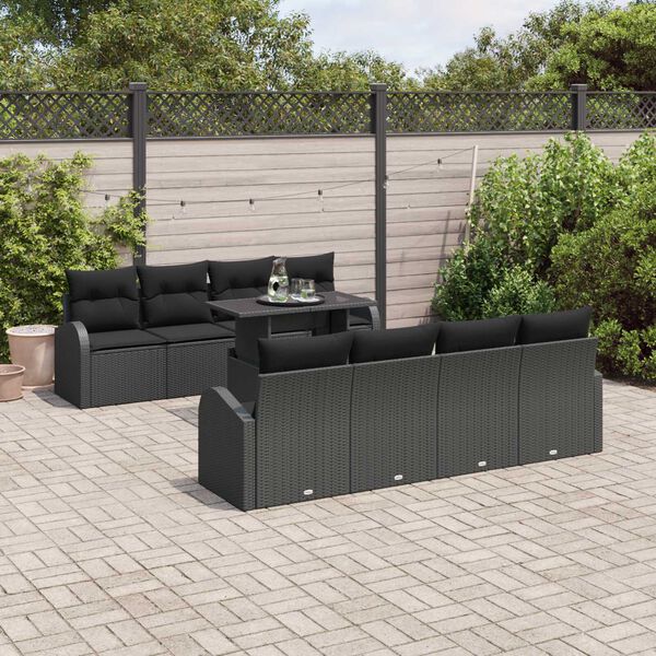 vidaXL Garden Sofa Set with Cushion 7 pcs Black Poly rattan
