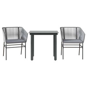 vidaXL 3 Piece Garden Dining Set with Cushions Grey Poly Rattan Glass