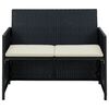 vidaXL 2 Seater Garden Sofa with Cushions Black Poly Rattan