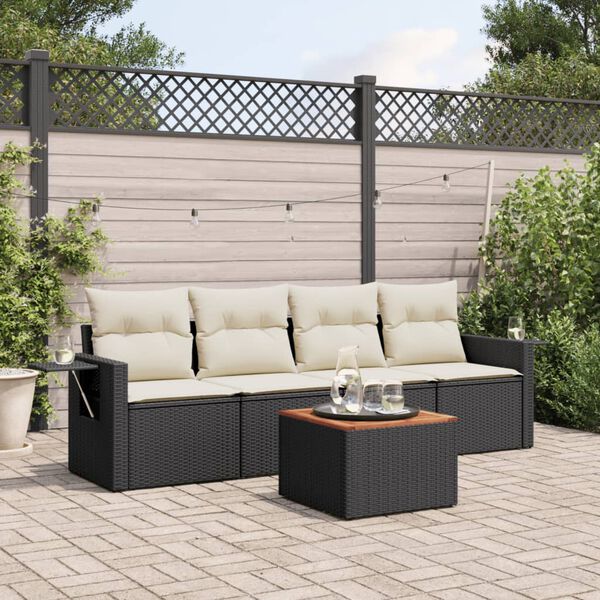 vidaXL 5 Piece Garden Sofa Set with Cushions Black Poly Rattan