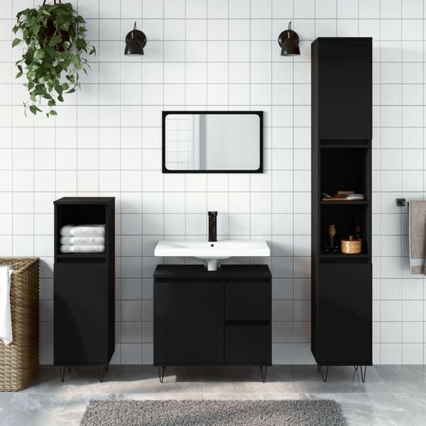 vidaXL Bathroom Cabinet Black 30x30x190 cm Engineered Wood