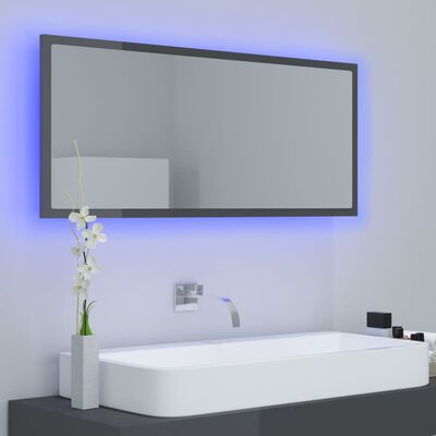 vidaXL LED Bathroom Mirror High Gloss Grey 100x8.5x37 cm Acrylic